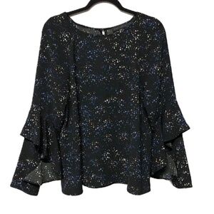 Sanctuary Sz Medium Black Knit‎ Moonchild Stargazer Ruffled Sleeve Shirt Blouse